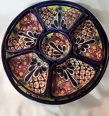 Gorgeous Talavera Mexican Pottery Chip & Dip/Taco Serving Dish/Tray Floral EUC  • $73