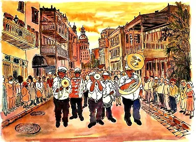 Mardi Gras Brass Band And Crowd Jazz Art Jazz Wall Decor New Orleans Art • $35