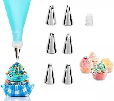 Cake Decorating Set 8 Pieces Icing Decoration Kit Piping Nozzle + Silicone Pastr • £3.49