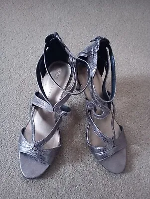 M&s Insolia Size 5 Silver Heels Metallic Pewter Shoes Strappy Party Sandals • £4.99