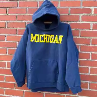 University Of Michigan Wolverines Hoodie -Sz Medium- Vtg 90s Boxy Fit Sweater • $65
