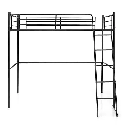 95CM Single Steel Loft Bed Space-Saving Bed Frame High Sleeper Bunk Bed Black • £139.95