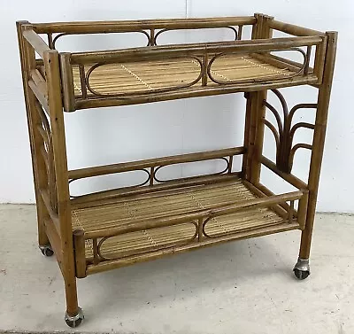 Vintage Boho Modern Bamboo Bar Cart • $495