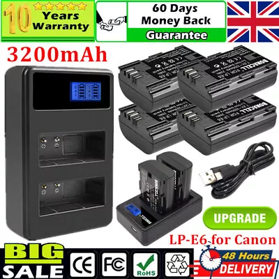 £23.99 • Buy 3200mAh LP-E6 Battery / Charger For Canon EOS 5D Mark II III 6D 7D 60D 70D 80D