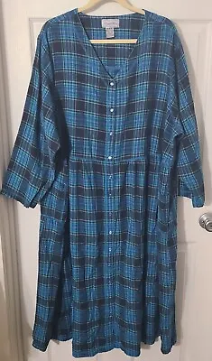 Womens Praire Flannel Snap House Dress Tourquoise Blue Plaid Size 4X • $26.98