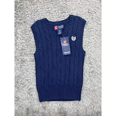 Chaps Sweater Vest Boys 2T Nevy Blue 3D Cable Knit V Neck Pullover NWT • $18