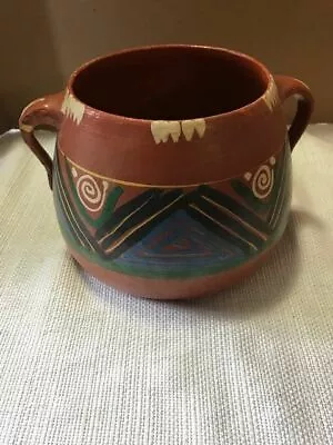 Mexican Bean Pot Crock Vase Hand Painted Glazed - Medium Sized • $35