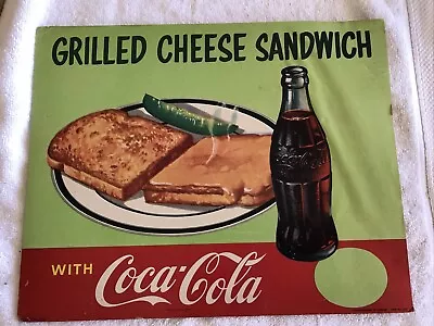 1950’s. Coca Cola Vintage Cardboard Sign Grilled Cheese Sandwich Great Graphics • $98