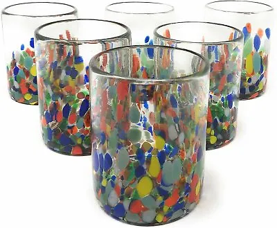 Hand Blown Mexican Drinking Glasses – Set Of 6 Confetti Carmen Tumbler... • $47.99