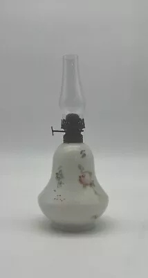 Miniature Antique Milk Glass Hand Painted Oil Lamp 9” • $24.99