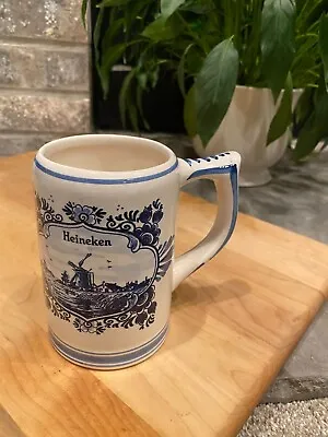 HEINEKEN Blue Delft Beer Stein Windmill HOLLAND Hand Painted Porcelain Mug • $9.99