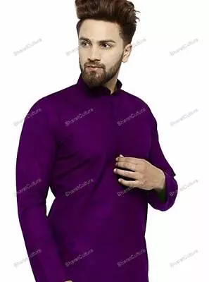 Mens Kurta Pathani Kurta Costume Suit Solid Pattern Red Kurta Without Pajamas • £19.30