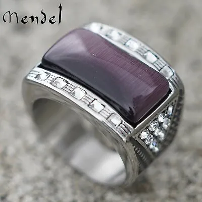 MENDEL Mens Purple Cat Eye CZ Stone Ring Men Stainless Steel Size 7 8 9 10-14 15 • $20.99