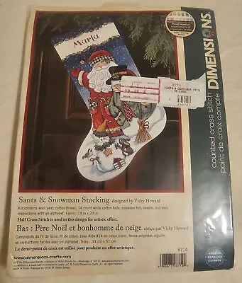 Vtg 2003 Dimensions Stocking Kit Santa Snowman Cat NOS Christmas Cross Stitch • $14.95