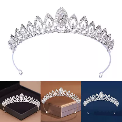 Large Silver Crystal Tiara Crown Adult Wedding Queen Princess PromFH • £7.60