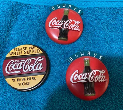Vintage Coca Cola Button Fridge Magnets Lot Of 3 • $9.99