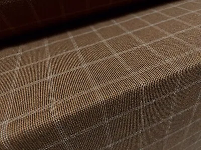 Wool Tweed Style Fabric Per Metre - Matrix Check Design - Brown • £12.99