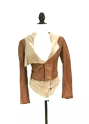 VOV Voice Of Voices Camel Cropped Leather Jacket & Hooded Wool Blend Vest Set XS • $425