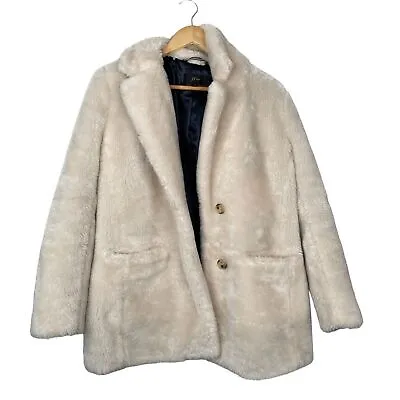 J. Crew Faux Fur Coat In Plush Fleece - Ivory Size S EUC • $50