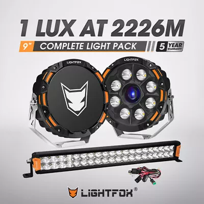 LIGHTFOX 9  Osram Laser LED Driving Lights + 20  Dual Row LED Light Bar + Wiring • $584.95