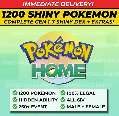 Pokemon Home FULL SHINY LIVING DEX Gen 1-7 | 250 Event ALL Legendary 6IV • $6.99