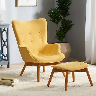 Acantha Mid-Century Modern Wingback Fabric Chair And Ottoman Set • $161.55