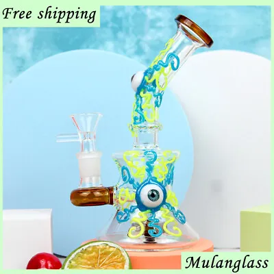 7  Glass Water Pipe Hand Painted Luminous EYES 3D Monster Beaker Bong Bent Neck • $37.99