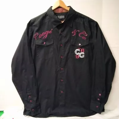 Coogi Shirt Mens XXL Big Logo Black Velvet Design Flip Cuff LS Embroidered • $12