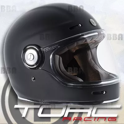 Torc T1 Retro Vintage Matte Black Fiberglass Full Face Motorcycle Scooter Helmet • $227.99