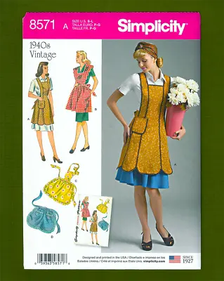 1940s Vintage Full & Half Aprons Sewing Pattern (Sizes S M L) Simplicity 8571 • $11.85