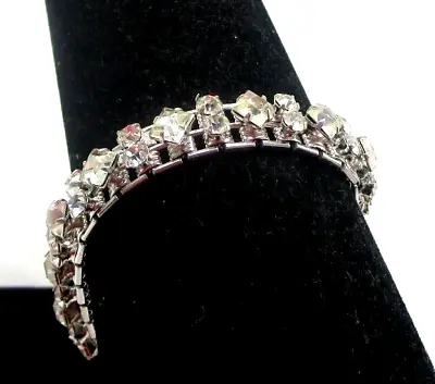 MINT 7  X 1/2  Vintage Art Deco Bracelet With Clear Rhinestones Clip Closure • $30