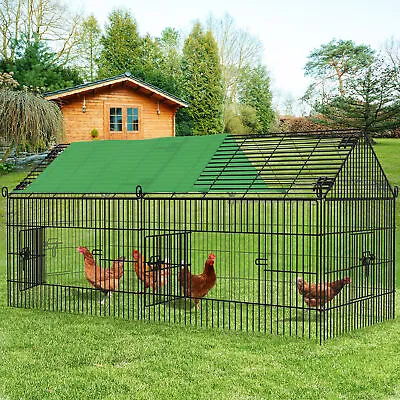 Metal Chicken Coop Large Chicken Run Rabbit Enclosure Pen Pet Playpen With Cover • $54.39