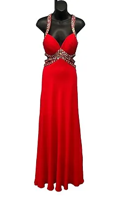 Red Halter Prom Dress Size 6 • $85