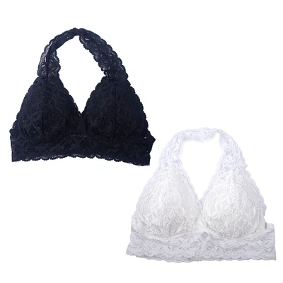 Women Sexy Lace Halter Neck Bra Crop Top Padded Bra Sleepwear White / Black • £6.78