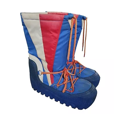 1980s Made In Korea Snow Boots Mens 9-10 Moon Boots Red White Blue Ski Snowboard • $55.99