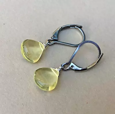 Natural Genuine Lemon Quartz Briolette Artisan Sundance Charm Earrings • $20