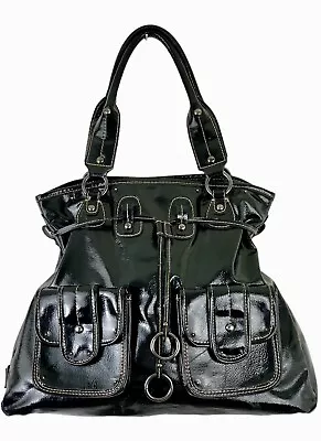 £19.40 • Buy LUXY-Patent Leather Hobo Bag Shoulder Purse Brown Retro Style Front Pockets