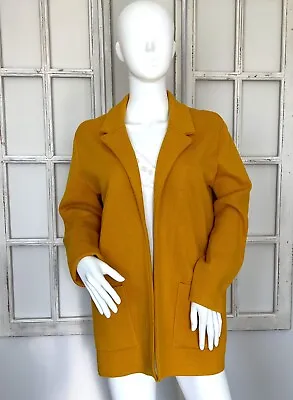 $32 • Buy Magaschoni Women's Size M Yellow Wool Blend Cardigan Mustard Open Front Sweater