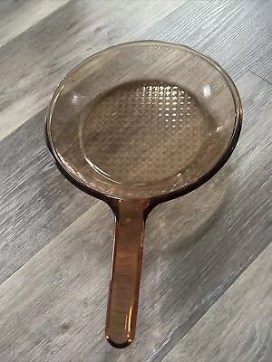 Corning Ware VISION Amber Brown Glass Waffle Bottom Frying Pan Skillet 10” USA • $19.95