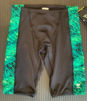 TYR Men's 34 Large Green Black Swim Suit Jammer Racer Drawstring Waist New • $19.98