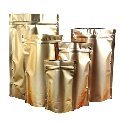 Gold Aluminum Foil Stand Up Package Bags Mylar Self Seal Food Pouch Resealable • $8.99