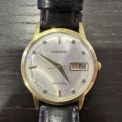 Vintage 1970s Tourneau Automatic Watch Day Date 17 Jewels Gold Tone • $58.14