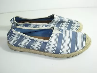 Womens Blue White Stripe Espadrilles Ballet Flats Comfort Heels Shoes Size 6 M • $10.99