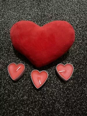 Valentines Mini Red Love Heart Cushion With 3 Love Heart Tea Lights • £4.99