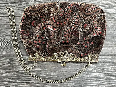 $12 • Buy Vintage Velvet Purse Clutch Bag Gold Tone Chain Strap Fall Paisley Design