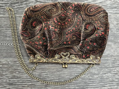 Vintage Velvet Purse Clutch Bag Gold Tone Chain Strap Fall Paisley Design • $9