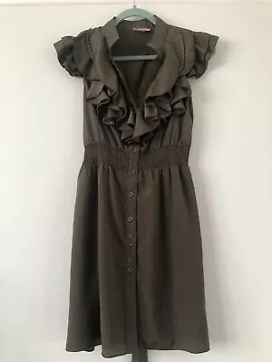 £14 • Buy 'Eva & Lola' Green Army Dress With Frills And Stud Detail Size Small