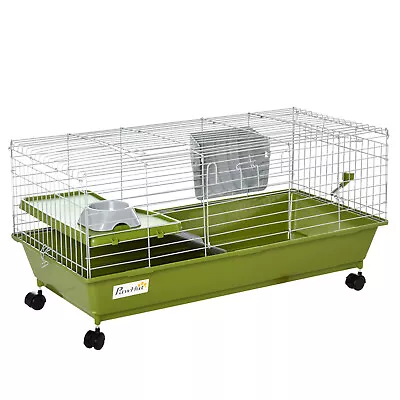 PawHut 89cm Small Animal Cage For Rabbit Ferret Guinea Pig W/ Food Dish Green • £39.99