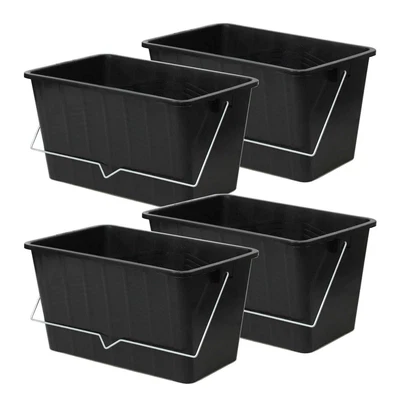 £18.25 • Buy 4pcs 15L Black Paint Scuttle W/ Metal Handle Large Rollers Plastic Ribbed Bucket