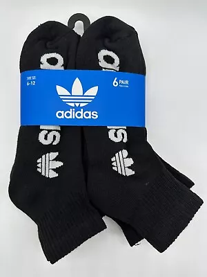 New 6 Pairs Adidas Mens Quater Cut Socks Size 6-12 Black White Moisture Wicking • $13.99